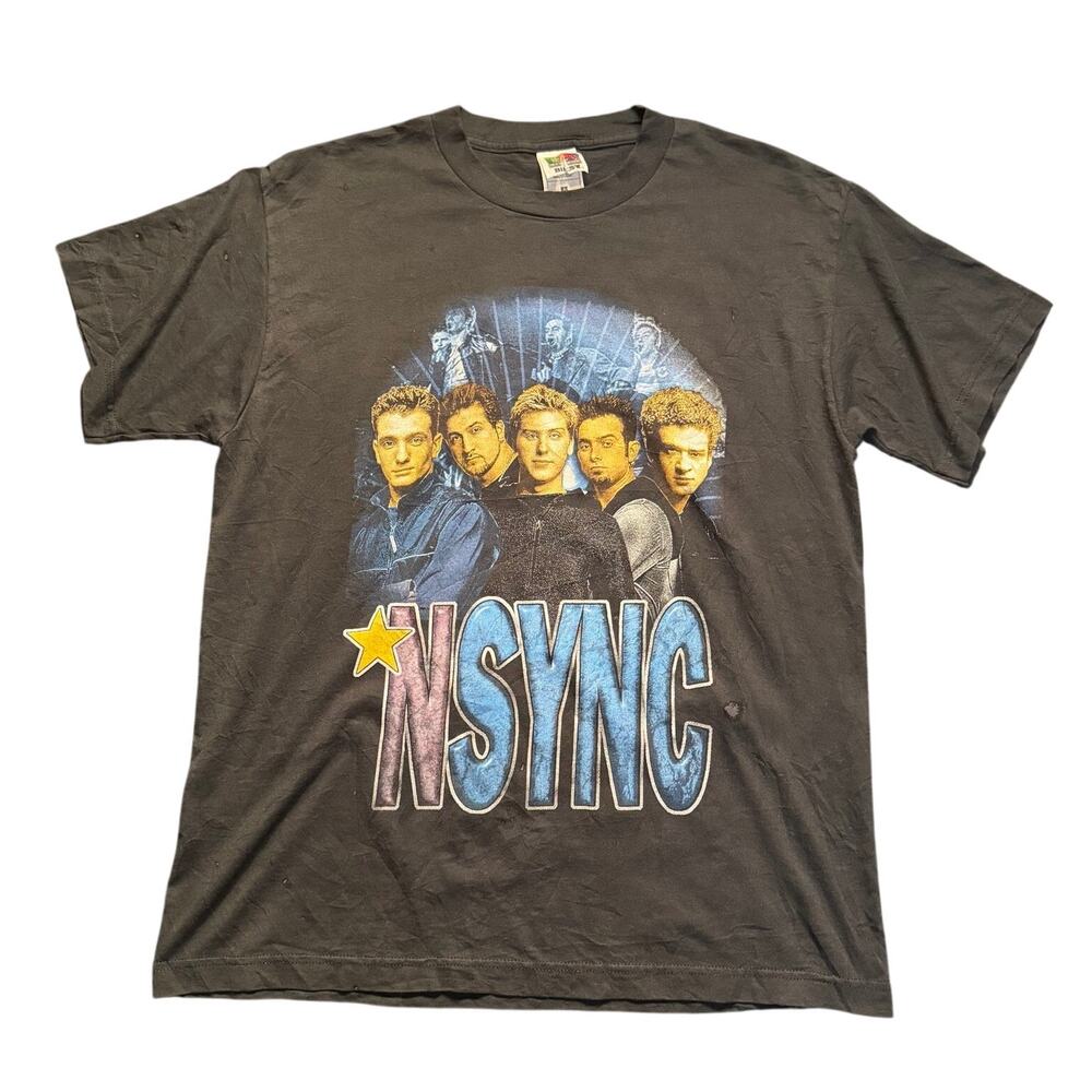 Vintage 2001 NSYNC PopOdyssey Tour T Shirt Black Graphic Band Tee Size Large L